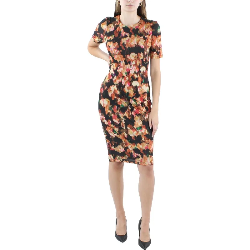 Black Halo Womens Midi Printed Sheath Dress Trendy Tiered Hem Midi Dress