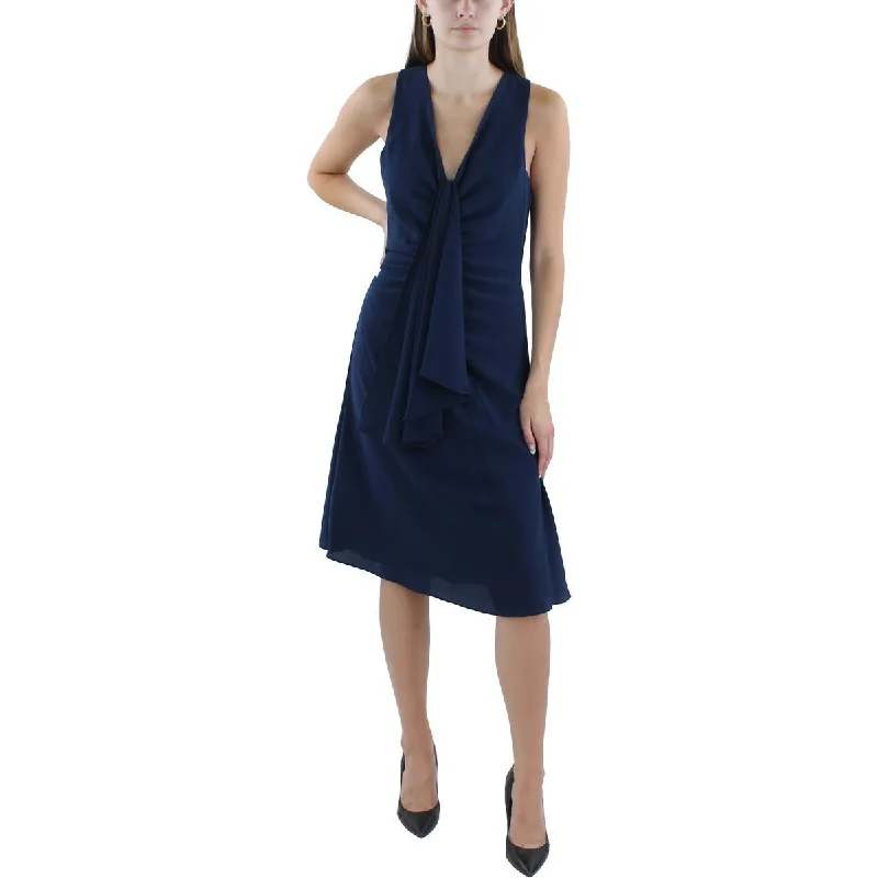 Black Halo Womens Midi Ruffle Front Fit & Flare Dress Trendy Bodycon Midi Dress