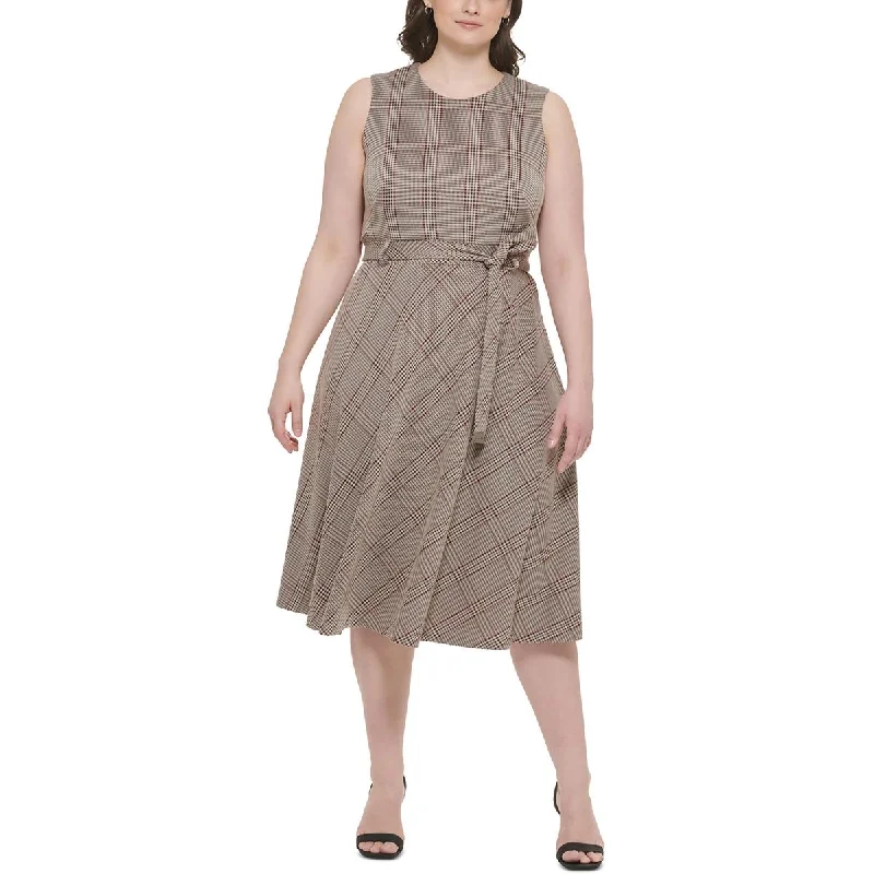 Calvin Klein Womens Plus Office Midi Wear To Work Dress Trendy Mock Neck Midi Dress