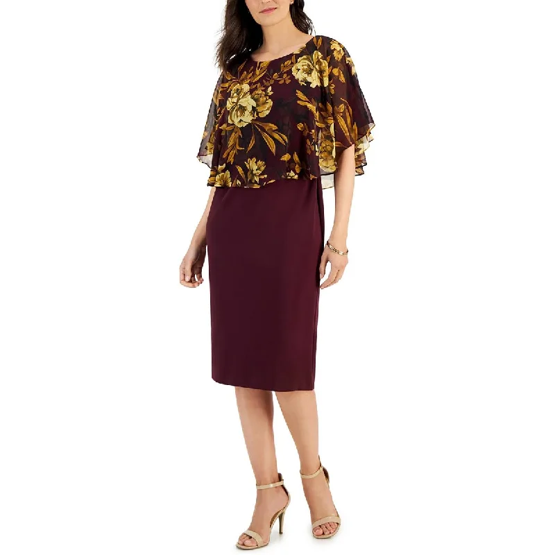 Connected Apparel Womens Midi Mixed-Media Wear To Work Dress Elegant Floral Skirt Midi Dress Connected Apparel Womens Midi Mixed-Media Wear To Work Dress Elegant Floral Skirt Midi Dress