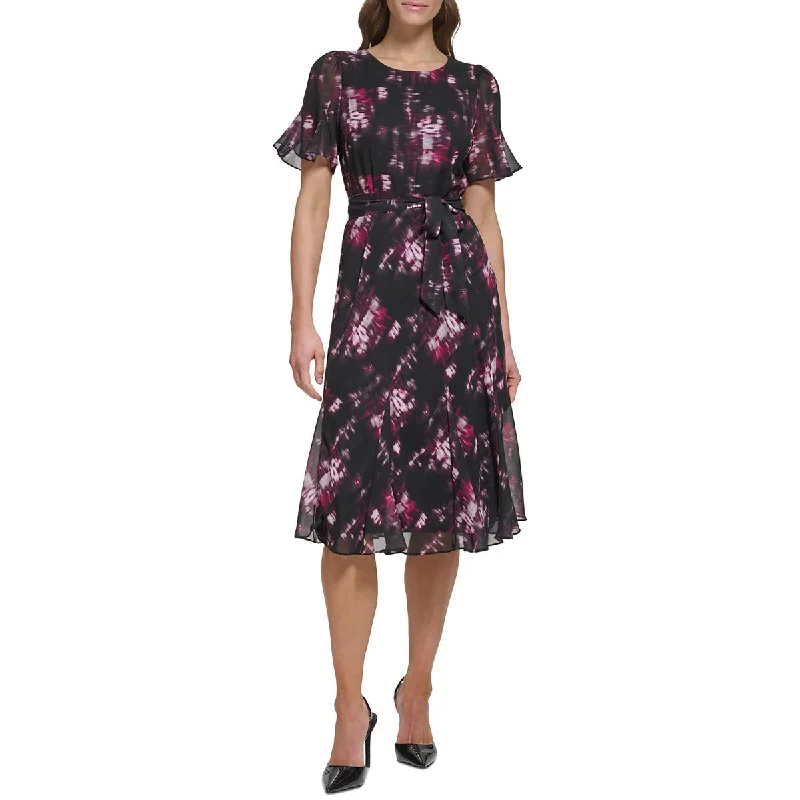 DKNY Womens Midi Flutter Sleeve Wear To Work Dress Cozy Ribbed Knit Midi Dress
