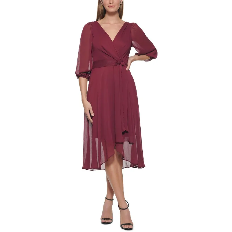 DKNY Womens Sheer Midi Fit & Flare Dress Trendy Mock Neck Midi Dress