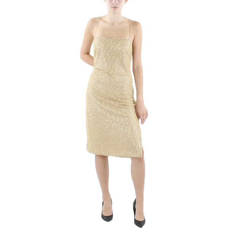 Donna Karan Womens Sequined Midi Slip Dress Stylish Silk Midi Dress