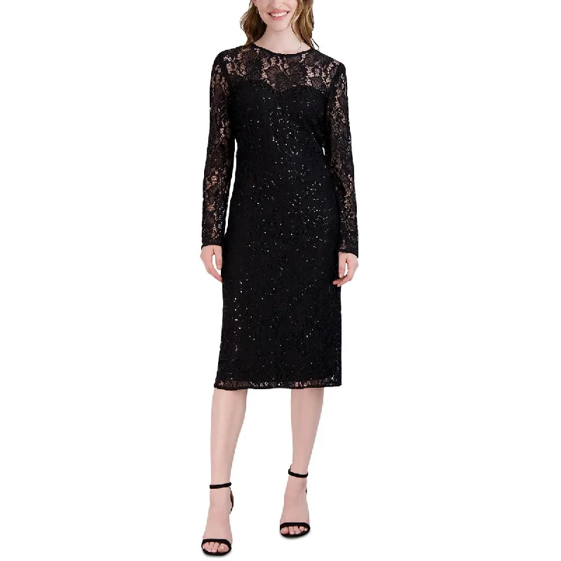Donna Ricco Womens Lace Midi Sheath Dress Comfortable Short Sleeve Midi Dress