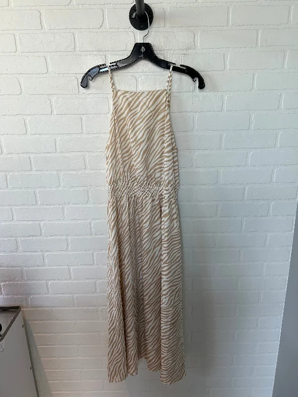 Dress Casual Midi By Ann Taylor In Tan & White, Size: M Stylish Cold Shoulder Midi Dress