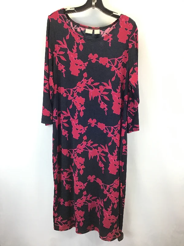 Dress Casual Midi By Chicos In Black & Pink, Size: 2 Stylish Vintage Midi Dress