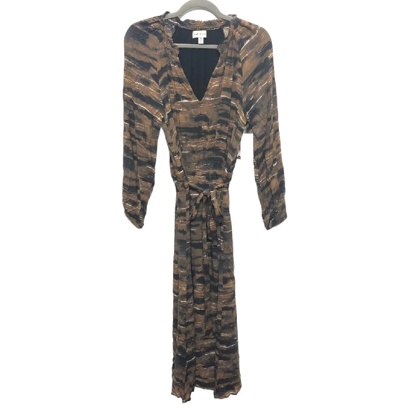 Dress Casual Midi By Cloth & Stone In Black & Brown, Size: Xs Elegant Pleated Sleeve Midi Dress Dress Casual Midi By Cloth & Stone In Black & Brown, Size: Xs Elegant Pleated Sleeve Midi Dress