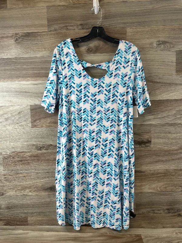 Dress Casual Midi By Fresh Produce In Blue & White, Size: Large Comfortable Geometric Print Midi Dress Dress Casual Midi By Fresh Produce In Blue & White, Size: Large Comfortable Geometric Print Midi Dress