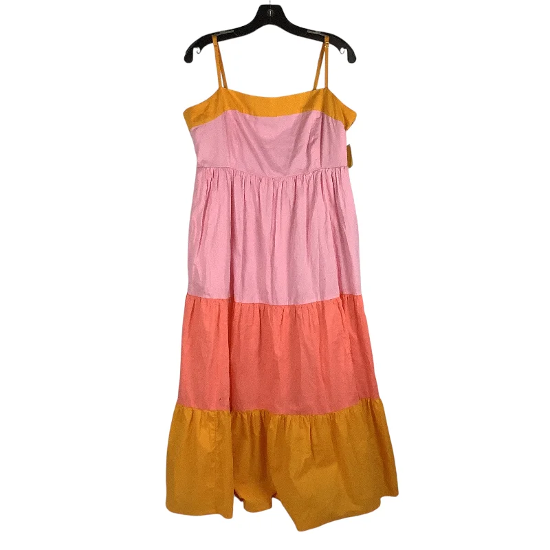 Dress Casual Midi By J. Crew In Orange & Pink, Size: 12 Cozy Midi Dress with Pockets Dress Casual Midi By J. Crew In Orange & Pink, Size: 12 Cozy Midi Dress with Pockets