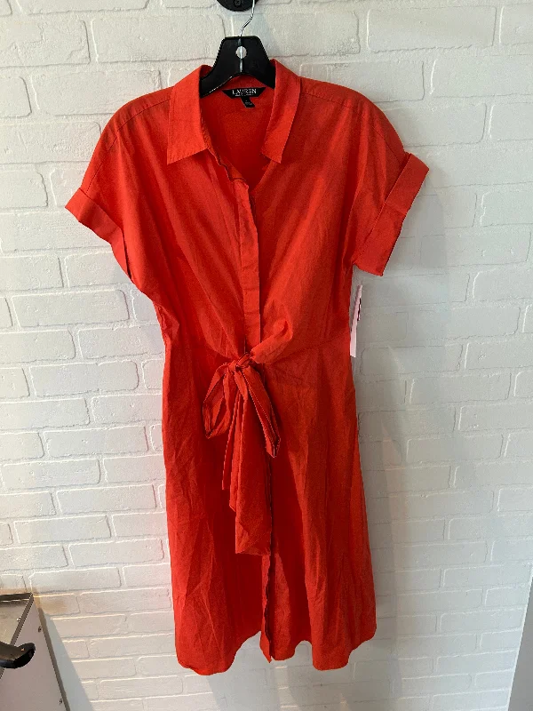 Dress Casual Midi By Lauren By Ralph Lauren In Orange, Size: S Elegant Pleated Detail Midi Dress