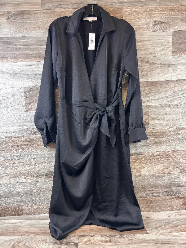 Dress Casual Midi By Loft In Black, Size: Xs Elegant Puff Sleeve Midi Dress