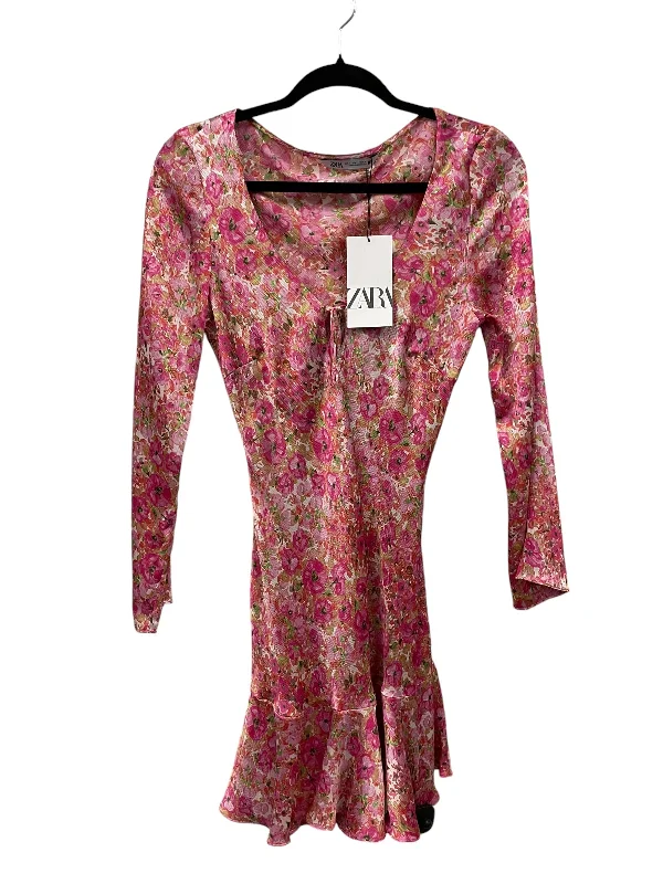 Dress Casual Midi By Zara In Pink, Size: S Fashionable Sheer Sleeve Midi Dress