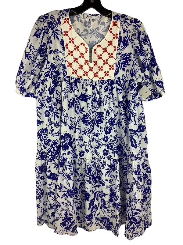 Dress Party Midi By Cmc In Blue, Size: L Trendy Flared Sleeve Midi Dress