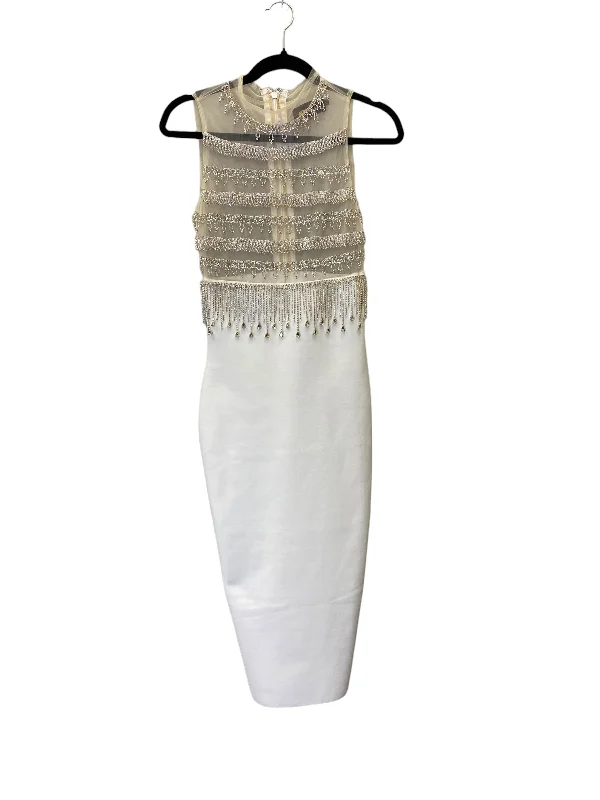 Dress Party Midi By Fashion Nova In Silver & White, Size: Xs Trendy Fit-and-Flare Midi Dress Dress Party Midi By Fashion Nova In Silver & White, Size: Xs Trendy Fit-and-Flare Midi Dress