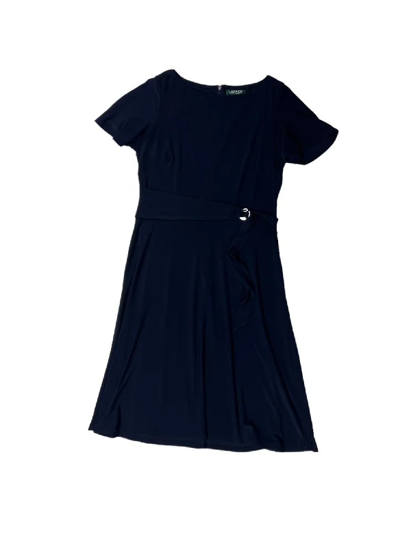 Dress Party Midi By Lauren By Ralph Lauren In Navy, Size: 14 Fashionable High-Neck Midi Dress