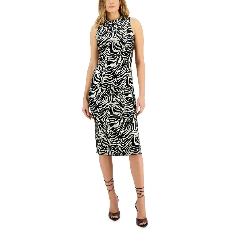 INC Womens Foiled Midi Sheath Dress Classic Black Midi Dress