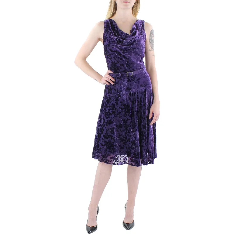 Lauren Ralph Lauren Womens Velvet Midi Fit & Flare Dress Comfortable Geometric Print Midi Dress Lauren Ralph Lauren Womens Velvet Midi Fit & Flare Dress Comfortable Geometric Print Midi Dress