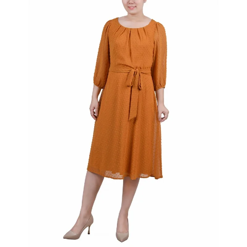 NY Collection Womens Petites Blouson Midi Fit & Flare Dress Fashionable Sheer Sleeve Midi Dress NY Collection Womens Petites Blouson Midi Fit & Flare Dress Fashionable Sheer Sleeve Midi Dress