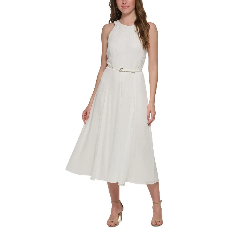 Tommy Hilfiger Womens Party Midi Fit & Flare Dress Stylish Pleated Skirt Midi Dress