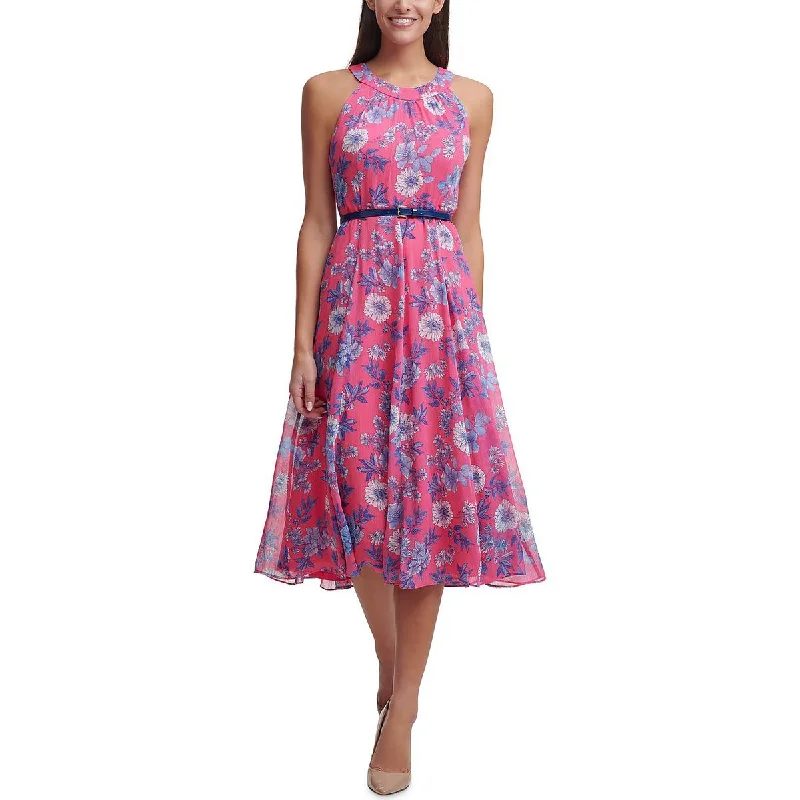 Tommy Hilfiger Womens Petites Chiffon Midi Sheath Dress Elegant Floral Midi Dress