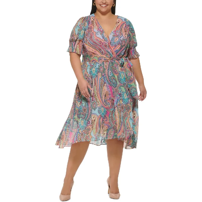 Tommy Hilfiger Womens Plus Daytime Midi Fit & Flare Dress Chic Lace Detail Midi Dress