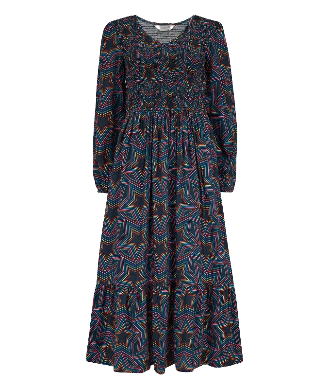 Amberly Rainbow Star Midi Smock Dress - Multi Cozy Wide Strap Midi Dress