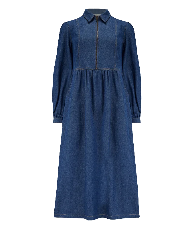 Kristy Midi Smock Dress - Blue Fashionable High-Low Midi Dress