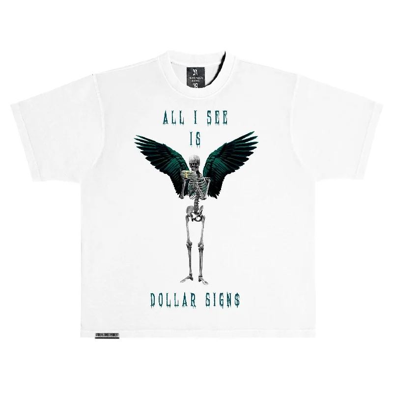 November Reine (White/Midnight Green "Dollar Signs" T-Shirt)-- Chenille Brocade Lace November Reine (White/Midnight Green "Dollar Signs" T-Shirt)-- Chenille Brocade Lace