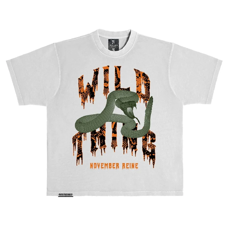 November Reine (Light Grey/Orange/Olive 'Wild Thing' T-Shirt)-- Hooded Caped Shawl Collar November Reine (Light Grey/Orange/Olive 'Wild Thing' T-Shirt)-- Hooded Caped Shawl Collar