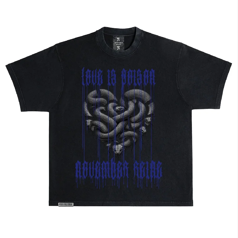 November Reine (Black/Varsity Royal Blue "Love Is Poison" T-Shirt)-- Rayon Velvet Corduroy November Reine (Black/Varsity Royal Blue "Love Is Poison" T-Shirt)-- Rayon Velvet Corduroy