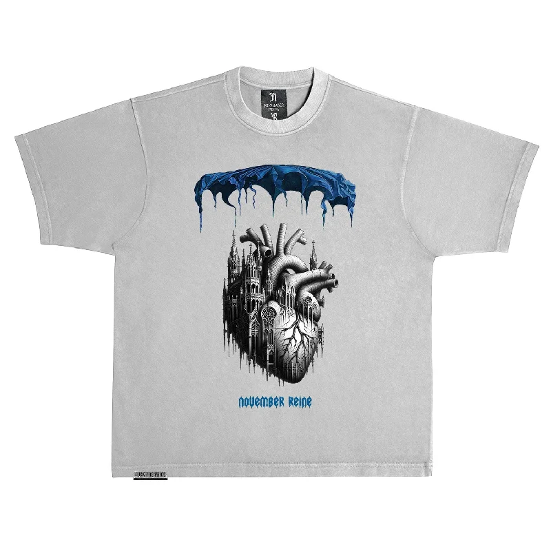 November Reine (Light Grey/Military Blue "Tracery" T-Shirt)-- Elasticated Padded Insulated November Reine (Light Grey/Military Blue "Tracery" T-Shirt)-- Elasticated Padded Insulated