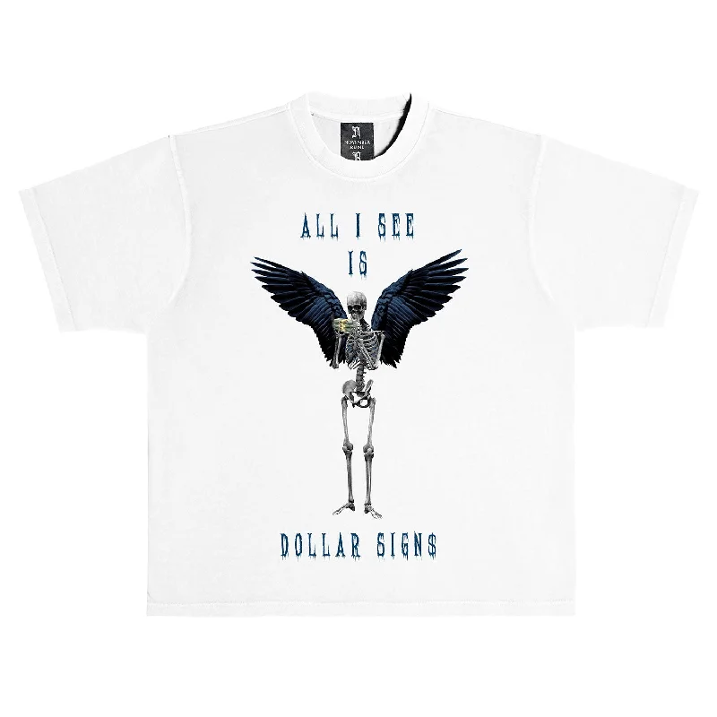 November Reine (White/French Blue "Dollar Signs" T-Shirt)-- Machine Wash Dry Clean Hand Wash November Reine (White/French Blue "Dollar Signs" T-Shirt)-- Machine Wash Dry Clean Hand Wash