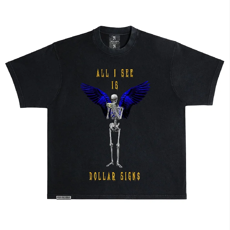 November Reine (Black/Varsity Blue "Dollar Signs" T-Shirt)-- Beaded Sequined Faux Fur November Reine (Black/Varsity Blue "Dollar Signs" T-Shirt)-- Beaded Sequined Faux Fur