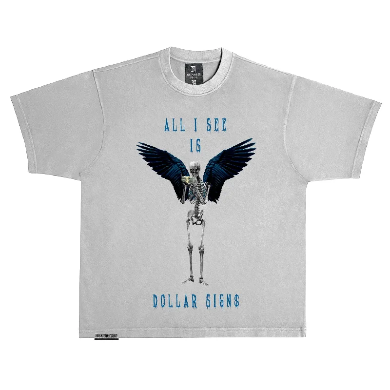 November Reine (Light Grey/Military Blue "Dollar signs" T-Shirt)-- Fleece Nylon Spandex November Reine (Light Grey/Military Blue "Dollar signs" T-Shirt)-- Fleece Nylon Spandex