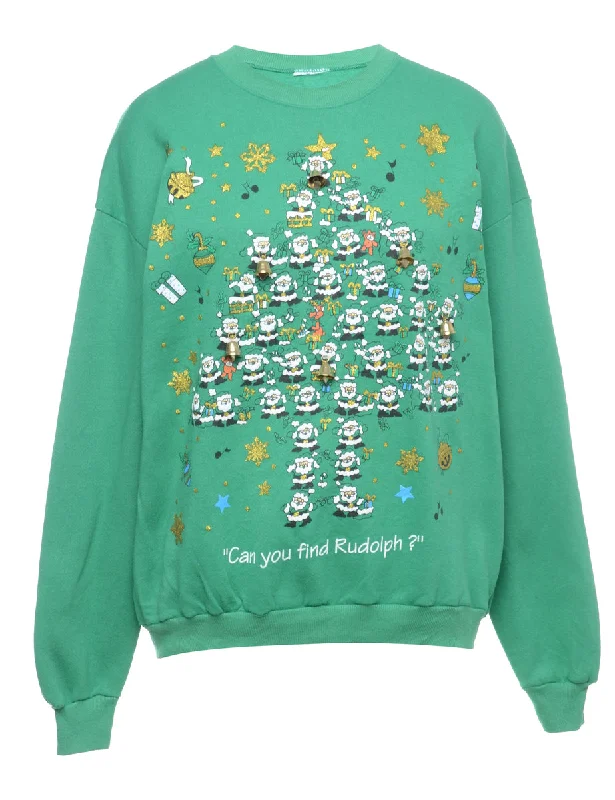 Beyond Retro Reworked Christmas Sweatshirt With Bells - XL Hoodie with Hem Applique Textured Unique Beyond Retro Reworked Christmas Sweatshirt With Bells - XL Hoodie with Hem Applique Textured Unique