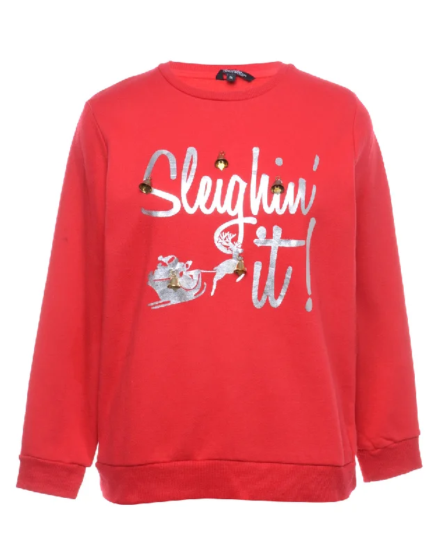 Beyond Retro Reworked Christmas Sweatshirt With Bells - XL Hoodie with Hem Raw Edge Edgy Unfinished Beyond Retro Reworked Christmas Sweatshirt With Bells - XL Hoodie with Hem Raw Edge Edgy Unfinished