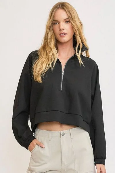 Hazel Blues® | Umgee Half Zip Cropped Sweatshirt Hoodie with Button Classic Timeless Hazel Blues® | Umgee Half Zip Cropped Sweatshirt Hoodie with Button Classic Timeless