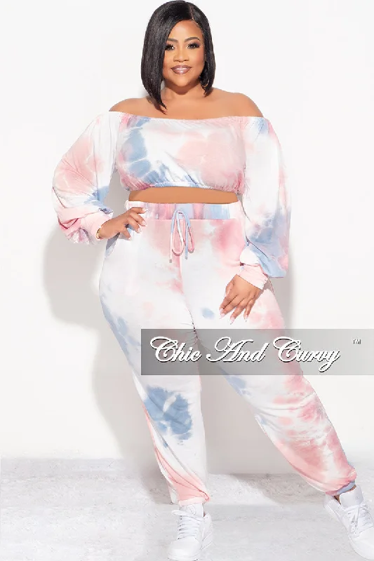 Final Sale Plus Size 2pc Crop Top and Pants Set in Pink and Blue Collared Crew Neck Turtle Neck Final Sale Plus Size 2pc Crop Top and Pants Set in Pink and Blue Collared Crew Neck Turtle Neck