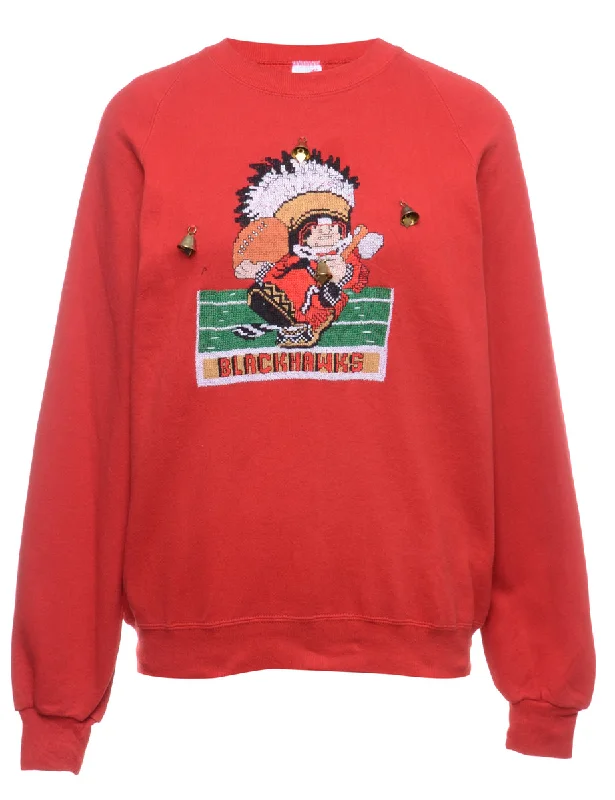 Beyond Retro Reworked Christmas Sweatshirt With Bells - XL Hoodie with Hem Patch Decorative Personalized Beyond Retro Reworked Christmas Sweatshirt With Bells - XL Hoodie with Hem Patch Decorative Personalized