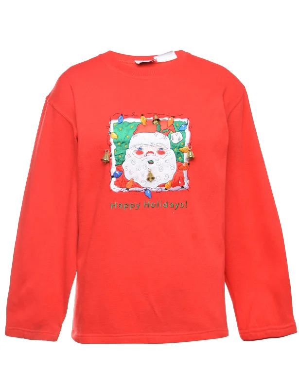 Beyond Retro Reworked Christmas Sweatshirt With Bells - XL Hoodie with Hem Frayed Vintage Worn Beyond Retro Reworked Christmas Sweatshirt With Bells - XL Hoodie with Hem Frayed Vintage Worn