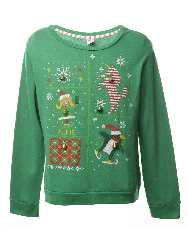 Beyond Retro Reworked Christmas Sweatshirt With Bells - XL Hoodie with Hem Contrast Bold Stylish Beyond Retro Reworked Christmas Sweatshirt With Bells - XL Hoodie with Hem Contrast Bold Stylish