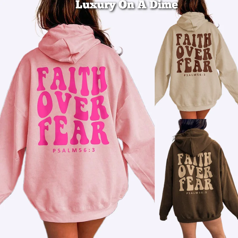 FAITH Over FEAR Hoodie Long Sleeve Religious Psalm Verse Pullover Sweatshirt Top Hoodie with Color Block Contrast Stylish FAITH Over FEAR Hoodie Long Sleeve Religious Psalm Verse Pullover Sweatshirt Top Hoodie with Color Block Contrast Stylish