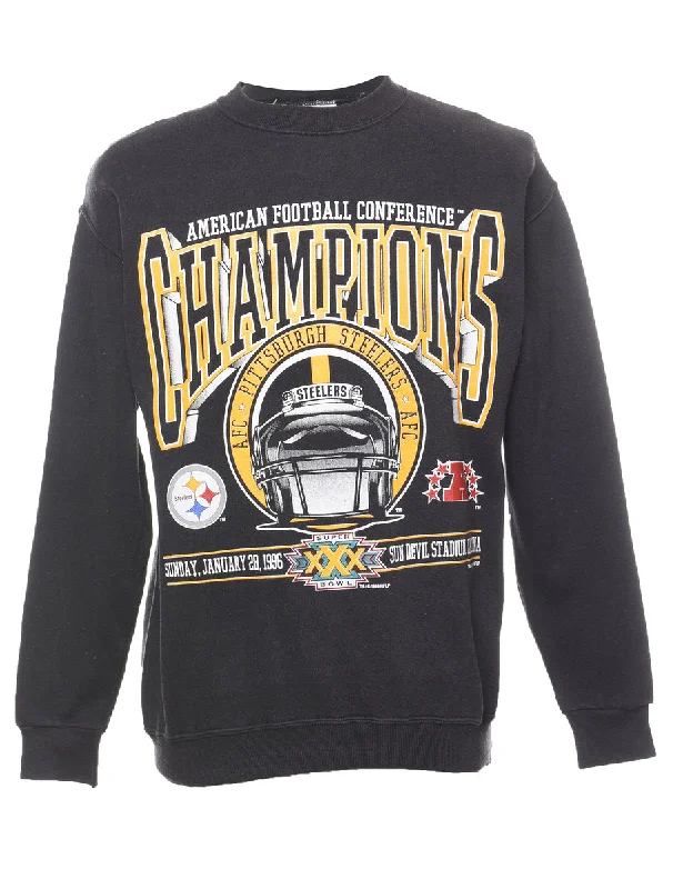 Black 1990s Pittsburgh Steelers Printed Sweatshirt - XL Hoodie with Logo Branding Identity Black 1990s Pittsburgh Steelers Printed Sweatshirt - XL Hoodie with Logo Branding Identity