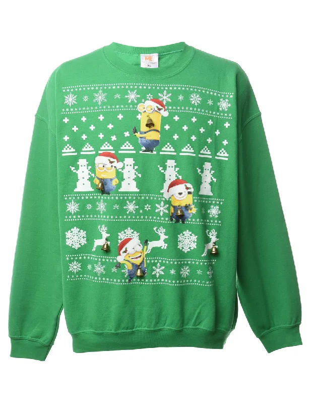 Beyond Retro Reworked Christmas Sweatshirt With Bells - XL Hoodie with Hem Embroidery Detailed Premium Beyond Retro Reworked Christmas Sweatshirt With Bells - XL Hoodie with Hem Embroidery Detailed Premium