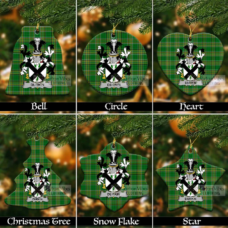 Durkin Irish Clan Tartan Christmas Ceramic Ornament with Coat of Arms Peter Pan Collar Cowl Neck Turtleneck Durkin Irish Clan Tartan Christmas Ceramic Ornament with Coat of Arms Peter Pan Collar Cowl Neck Turtleneck