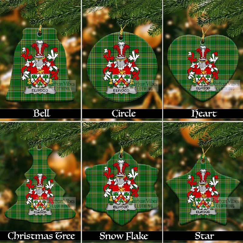 Elwood Irish Clan Tartan Christmas Ceramic Ornament with Coat of Arms Print Jacquard Embroidered Elwood Irish Clan Tartan Christmas Ceramic Ornament with Coat of Arms Print Jacquard Embroidered