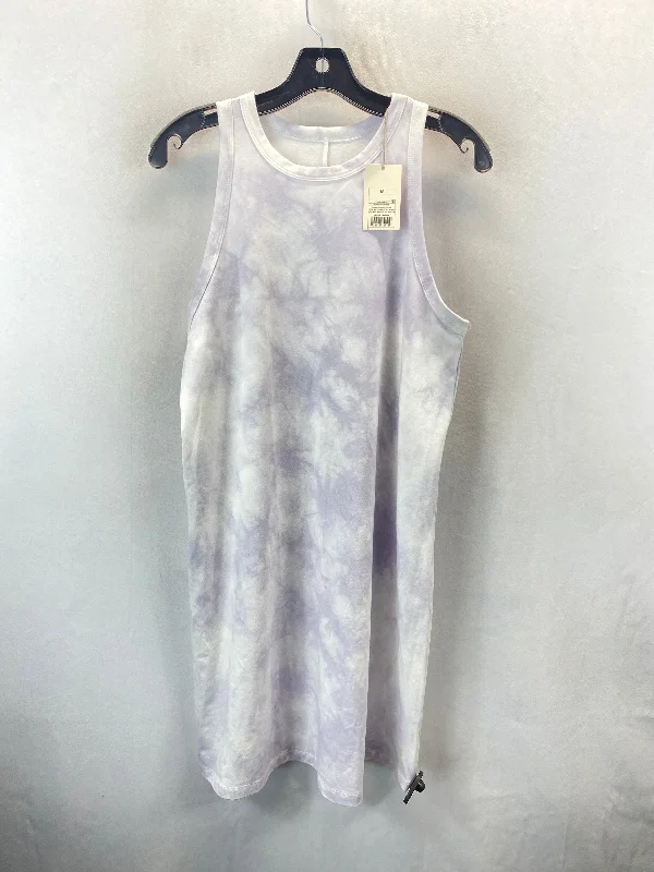 Dress Casual Midi By A New Day In Purple & White, Size: M Comfortable Fit-and-Flare Midi Dress Dress Casual Midi By A New Day In Purple & White, Size: M Comfortable Fit-and-Flare Midi Dress
